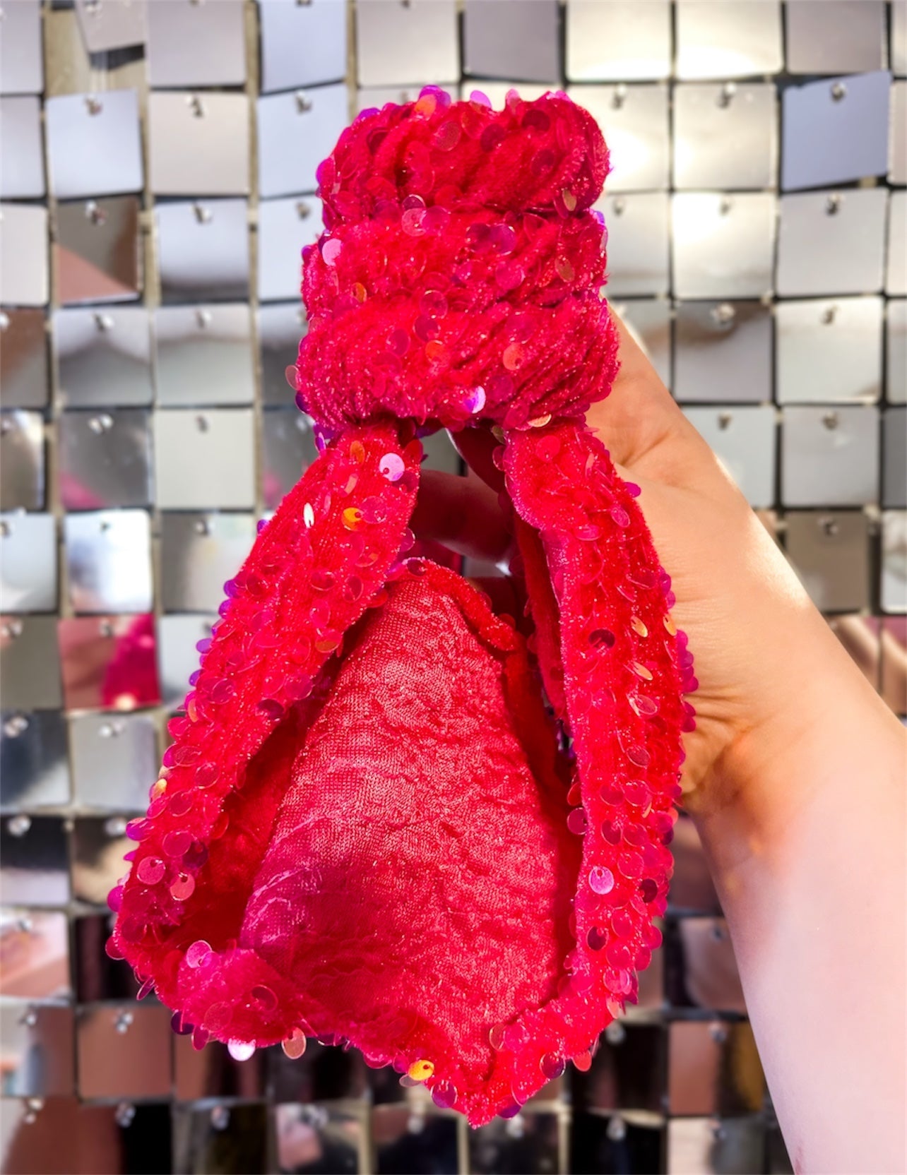 Hot Pink Velvet Sequin Topknot