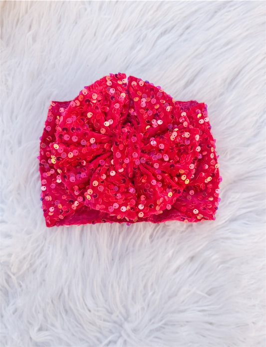 Hot Pink Velvet Sequins Messy Wrap