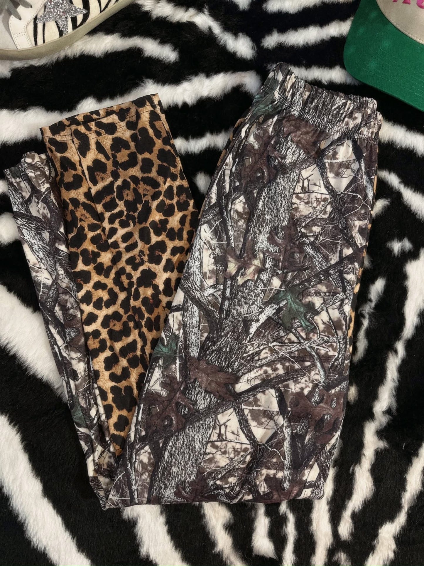 PREORDER ADULT double trouble pants in leopard + real tree camo