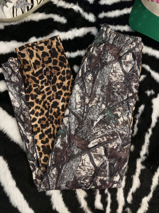 PREORDER baby & kids double trouble pants in leopard + real tree camo